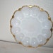 creamy white and gold milk glass egg plate - shabby cottage chic appetizer dish - mid century hollywood regency