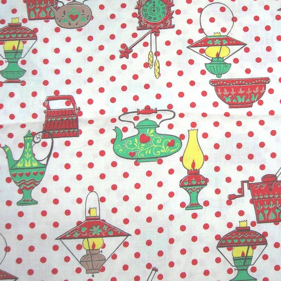 Items similar to 30s Vintage Novelty Print Fabric Kitchen Motif 36