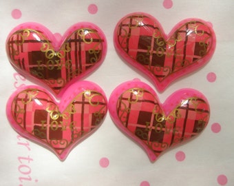 SALE TARTAN PLAID Heart cabochons 4pcs Pink
