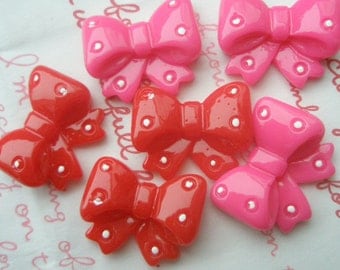 SALE Polka dots Princess Lolita bow cabochons Red and Hot Pink 6pcs