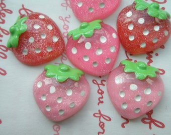SALE Clear Glitter Strawberry cabochons 6pcs Size-M 19mm x 19mm D