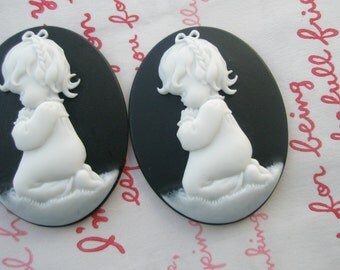 SALE Big Little Prayer girl cameo 2pcs (40mm X 30mm) BLACK