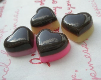 SALE Small Heart shaped Chocolate Pudding cabochons Set 4pcs Size-M