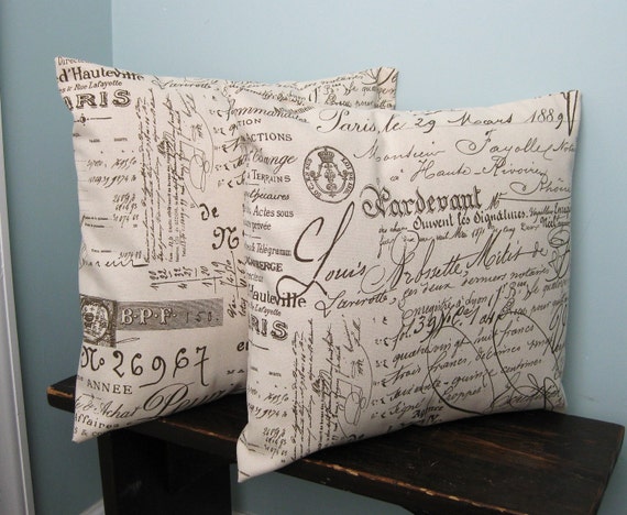 French Script Pillow Covers 14x14 or 16x16 Set of 2