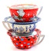 Toy Tea Cups & Saucers, Set of 6 vintage tin in red, white and blue, Instant Collection.
