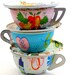 50's Toy Tea Cups & Saucers, Set of 6 vintage tin in pink white and blue, Instant Collection.