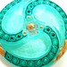 XL Czech glass button, Teal swirl, 36mm.