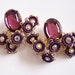 Vintage Purple Glass Cabachon and AB Rhinestone Floral Earrings