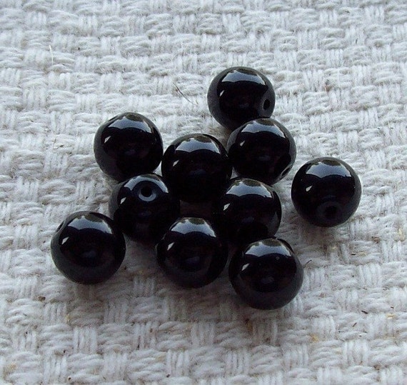 8 mm Black Glass Round Beads Set of 15