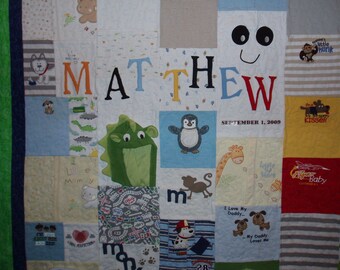 Twin size -Baby Clothes Quilt - CUSTOM ORDERS (plain fabric borders)