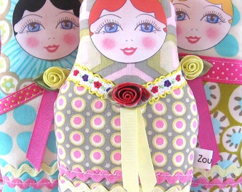 Fabric Russian Doll, Babushka Plush, Textile Matryoshka, Cloth Nesting Doll, Stacking Doll, Doll Ornament