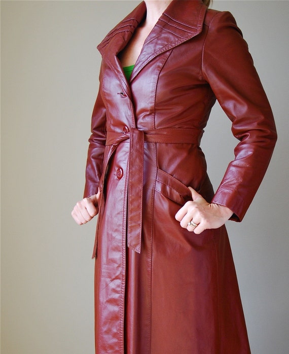 Red as Rust Leather Trench Coat by happydayvintage on Etsy
