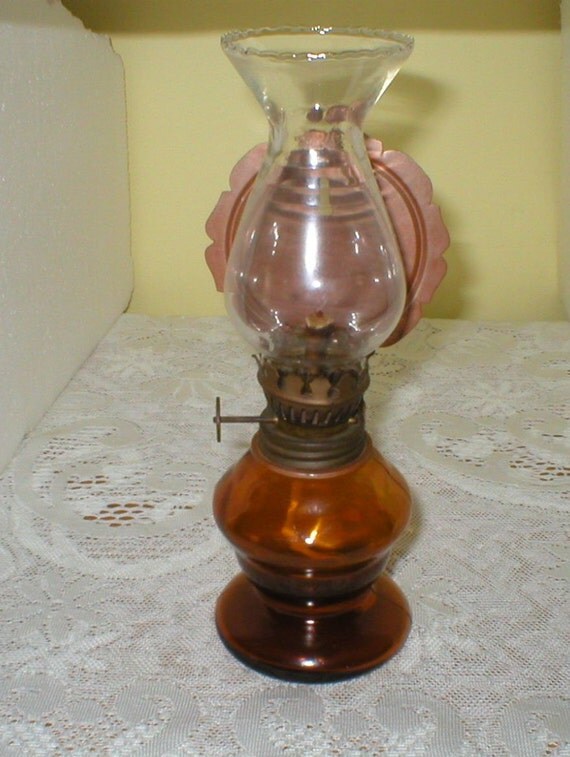 Oil Lamp Vintage Amber Glass Japan Small Mini by vintagegifts