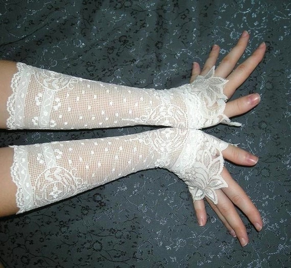 ON SALE Bachelorette French lace ivory cuffs bridal cuffs