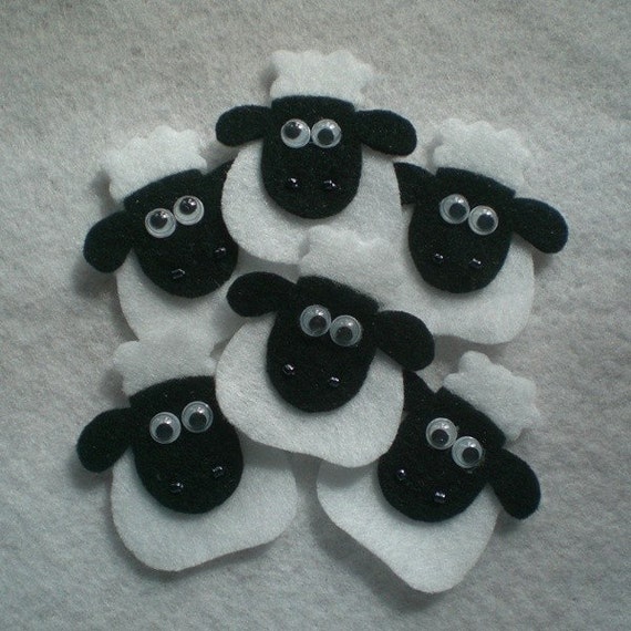 handmade shaun the sheep felt applique set of 6 black