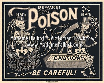 Black Poison Parchment Label Poster Skeleton Madame Talbot's Victorian Lowbrow