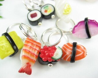 Sushi Stitch Markers (Set of 8) food stitch marker polymer clay charm knitting stitch markers sushi collectible, knitting, gift
