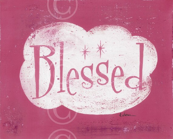 Items Similar To Blessed Word Art Fine Art Print 8x10 Berry Pink On