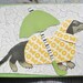 Dachshund Blank Green Card Raining Bones Wiener Dog In Raincoat With Umbrella Collage With Envelope