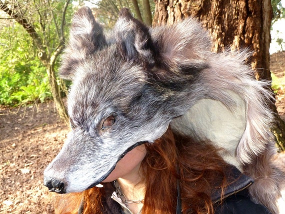 RESERVED Wolf hood/cape headdress real wolf fur totem dance