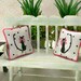 Dollhouse Miniature Pillows Pussy Kitty Cat Black White Hot Pink Polka Dot Bows Throw Toss Novelty One Inch Scale Parisian Chic