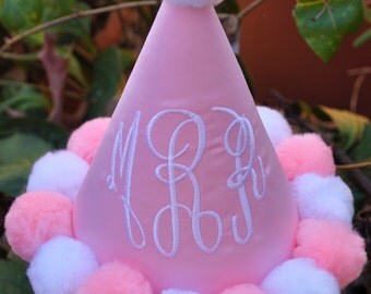 Cake Smash Hat, First Birthday Hat, YOU CHOOSE COLORS, Pom Poms or Maribou, by Gingham Bunny