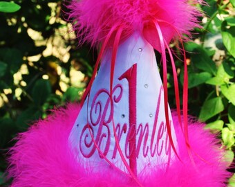 Custom, First Birthday Hat, Personalized, Girl or Boy, You Choose Colors, by GINGHAM BUNNY
