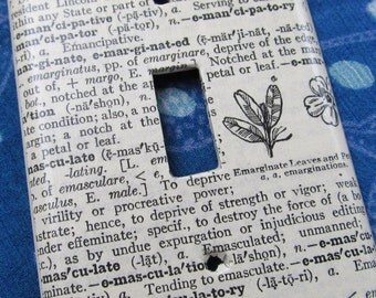 vintage dictionary EMBASSY, EMARGINATE (leaf shape) light switch plate
