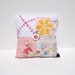 Chenille Pillow - Belle Bouquet - Pink Yellow 1940s Postage Stamp Quilted Vintage Chenille Handmade Charm Pillow