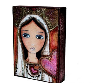 Fatima - ACEO Giclee print mounted on Wood (2.5 x 3.5 inches) Folk Art by FLOR LARIOS