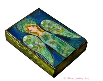 Angel Verde - ACEO Giclee print mounted on Wood (2.5 x 3.5 inches) Folk Art by FLOR LARIOS