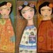 Three Fridas - Giclee print mounted on Wood (8.5 x 11.5 inches) Folk art by FLOR LARIOS