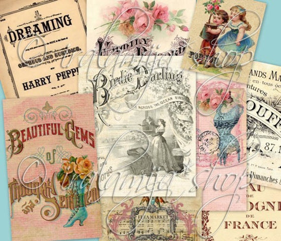 Items Similar To Romantic Ephemera Collage Digital Images -printable 