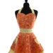 Womens Sweetheart Neckline "Retro Peacocks" Apron - Sexy in Peach and Yellow Floral Birds JESSIE Double Skirt Full Apron