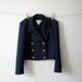 Vintage 80s Navy Blue Double Breasted Cropped SAILOR Nautical Military Blazer Jacket w/ Gold Buttons - M