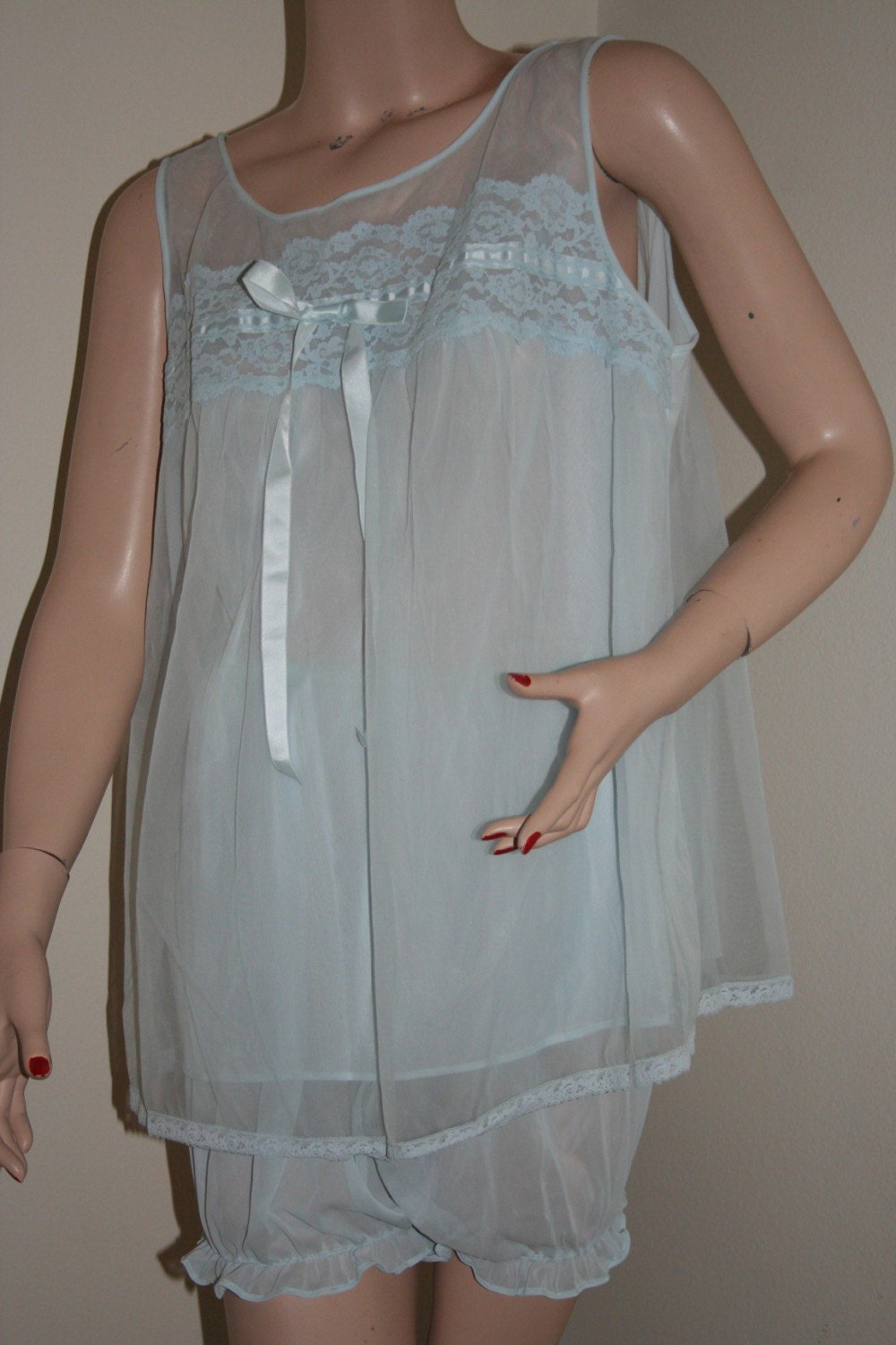 VINTAGE BLUE BABY DOLL PAJAMA SET BLOOMERS MAD MEN AB SISSY