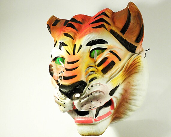 large vintage plastic tiger mask . souvenir from by jetsetvintage