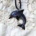 Hand Blown Black Glass with Amber Purple Dolphin Pendant, Necklace, Focal Bead