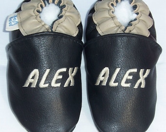 leather baby shoes Personalized - soft soled leather baby boy shoes - baby shoes made in Canada -