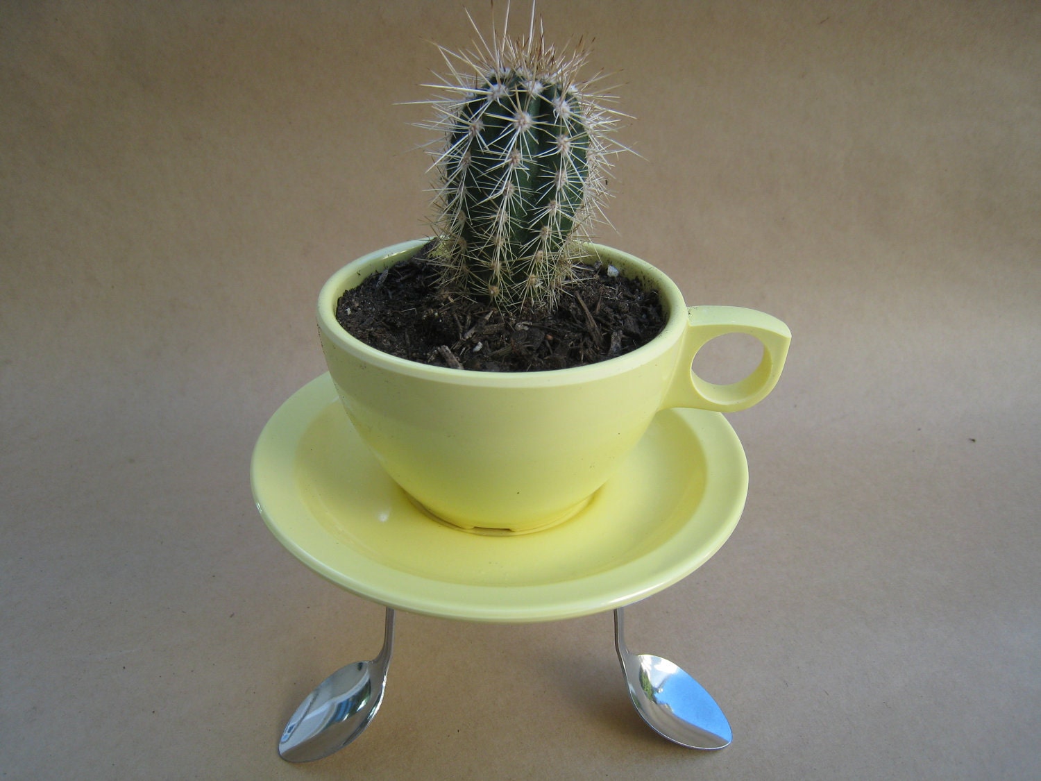 Yellow Coffee Cup Planter with Saucer and Spoon by ...