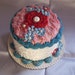 Fake Cake Centerpiece/Gift Box for Birthday Gift in pink, red, cream and turquoise, with vintage chenille, rickrack, vintage flower beads