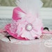 Mini Top Hat Fascinator Headband Pink and White for Newborn Infant Toddler Girl by Charming Necessities