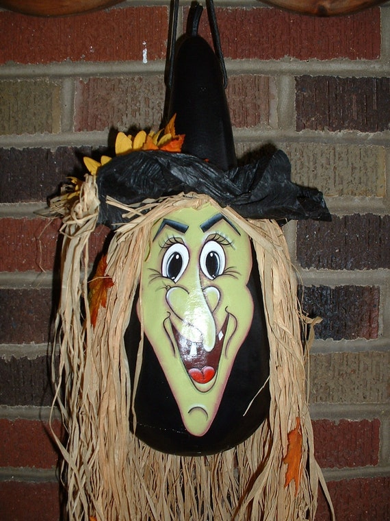 Halloween Witch Gourd Hand Painted