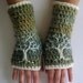 Arm Warmers with Embroidered Tree Design - Green, Blue, Cream - Hug Trees