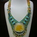 Niza Accessories SUNFIRE ooak Recycled Leather Bead Embroidery chunky necklace with fused glass cabochon by Lauren Urban
