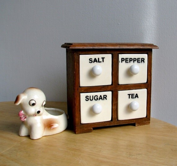 Small Wood with Ceramic Drawers Spice Rack