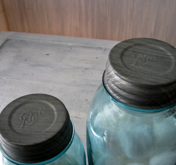 Vintage Aqua Mason Jars Zinc Lids Small and Large