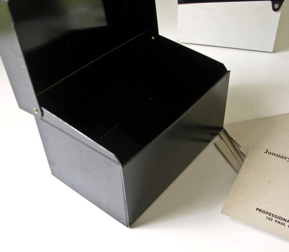 2 Vintage Index Card File Boxes Instant Collection Black