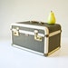 Vintage Train Case - Brown Herringbone - White Leather - 1940s Glamour