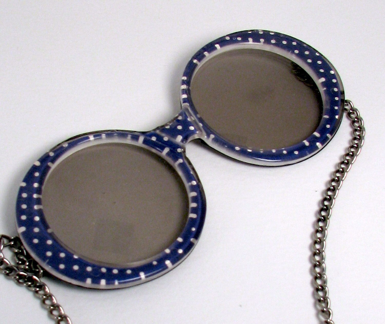 1960s Sunglasses with Earrings attached Blue and White Polka